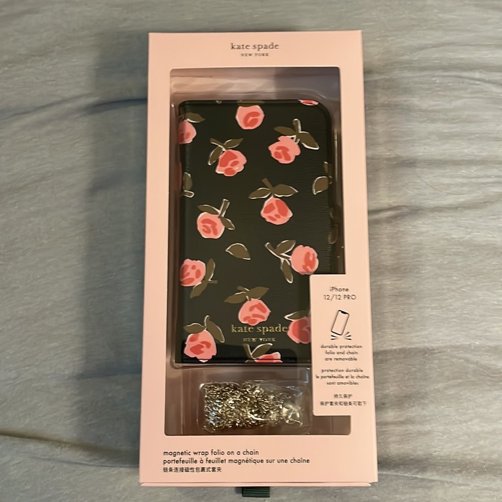 Kate Spade 12/12pro phone case, wallet and chain NEW IN BOX